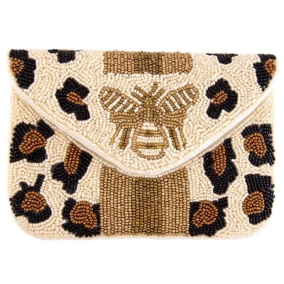 SASHA Leopard & Bee Beaded Shoulder Envelope Purse - Picture 3 of 9